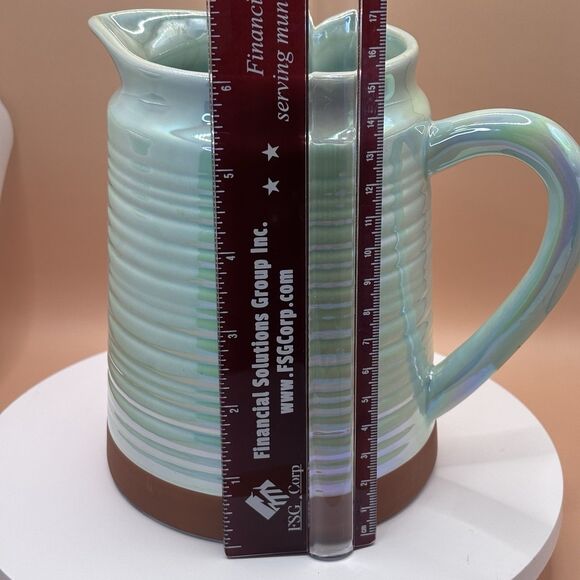 TELEFLORA GIFT GREEN LUSTERWARE PITCHER TERRA COTTA BASE 6.25 INCHES - Picture 4 of 6